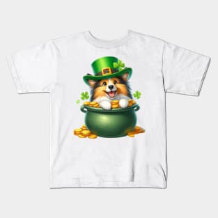 St Patricks Day Shetland Sheepdog Kids T-Shirt